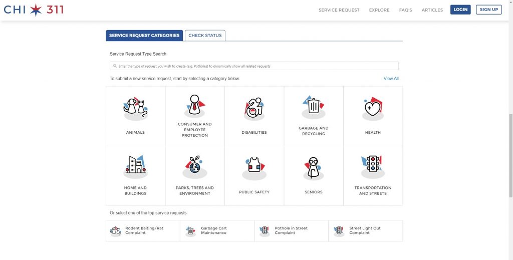 chicago 311 services main page